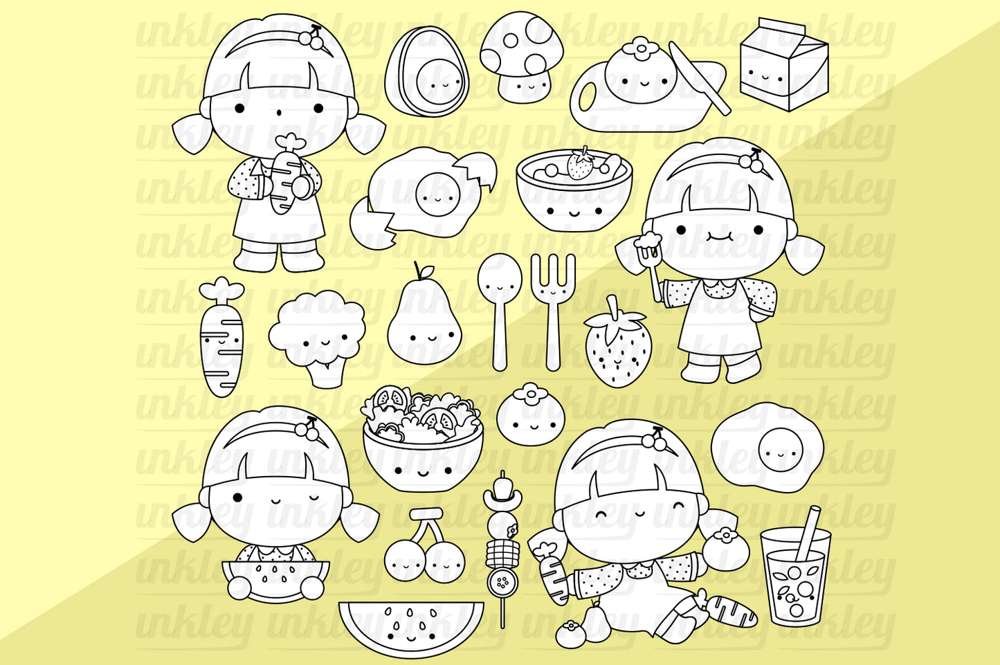 Kids Eating Healthy Food Clipart Coloring