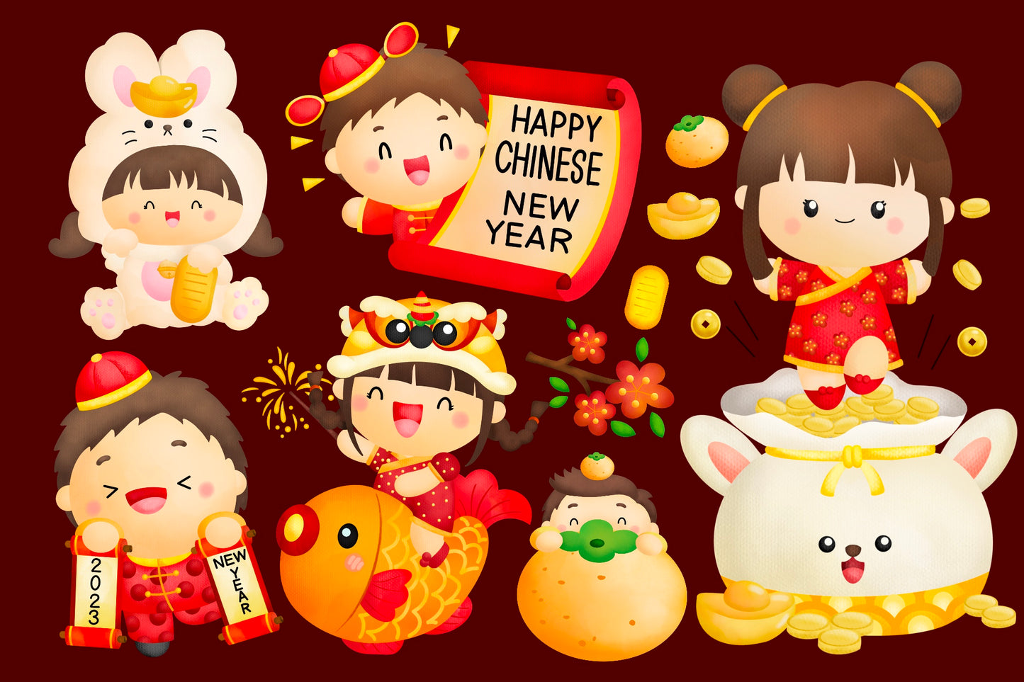 Watercolour Kids Chinese New Year Clipart Rabbit