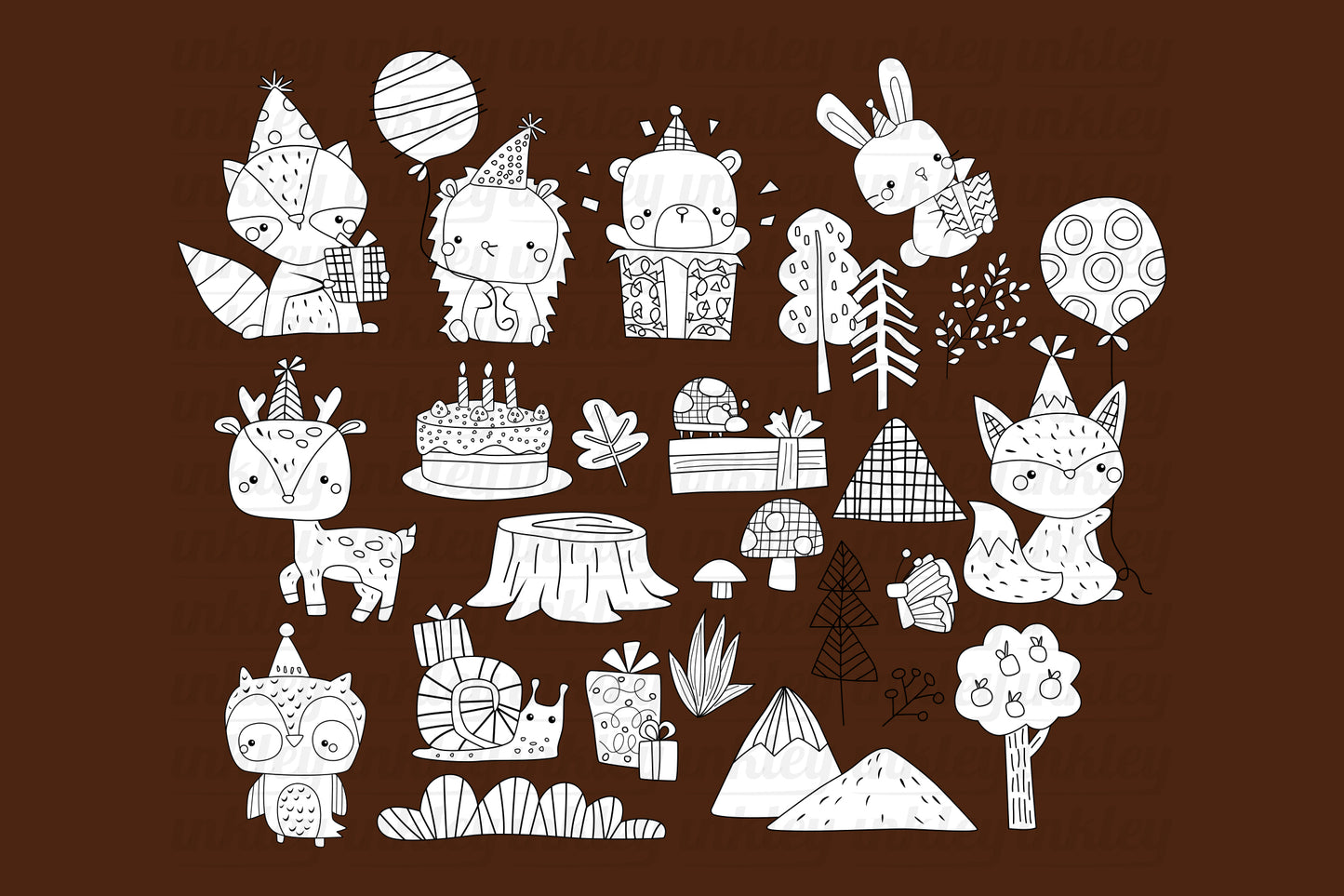 Woodland Animal Birthday Clipart Colouring