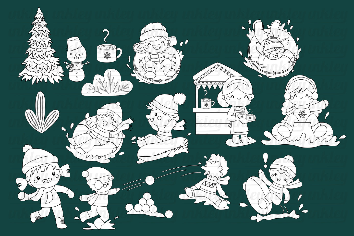 Cute Winter Games Clipart - Kids in Winter Clip Art Coloring