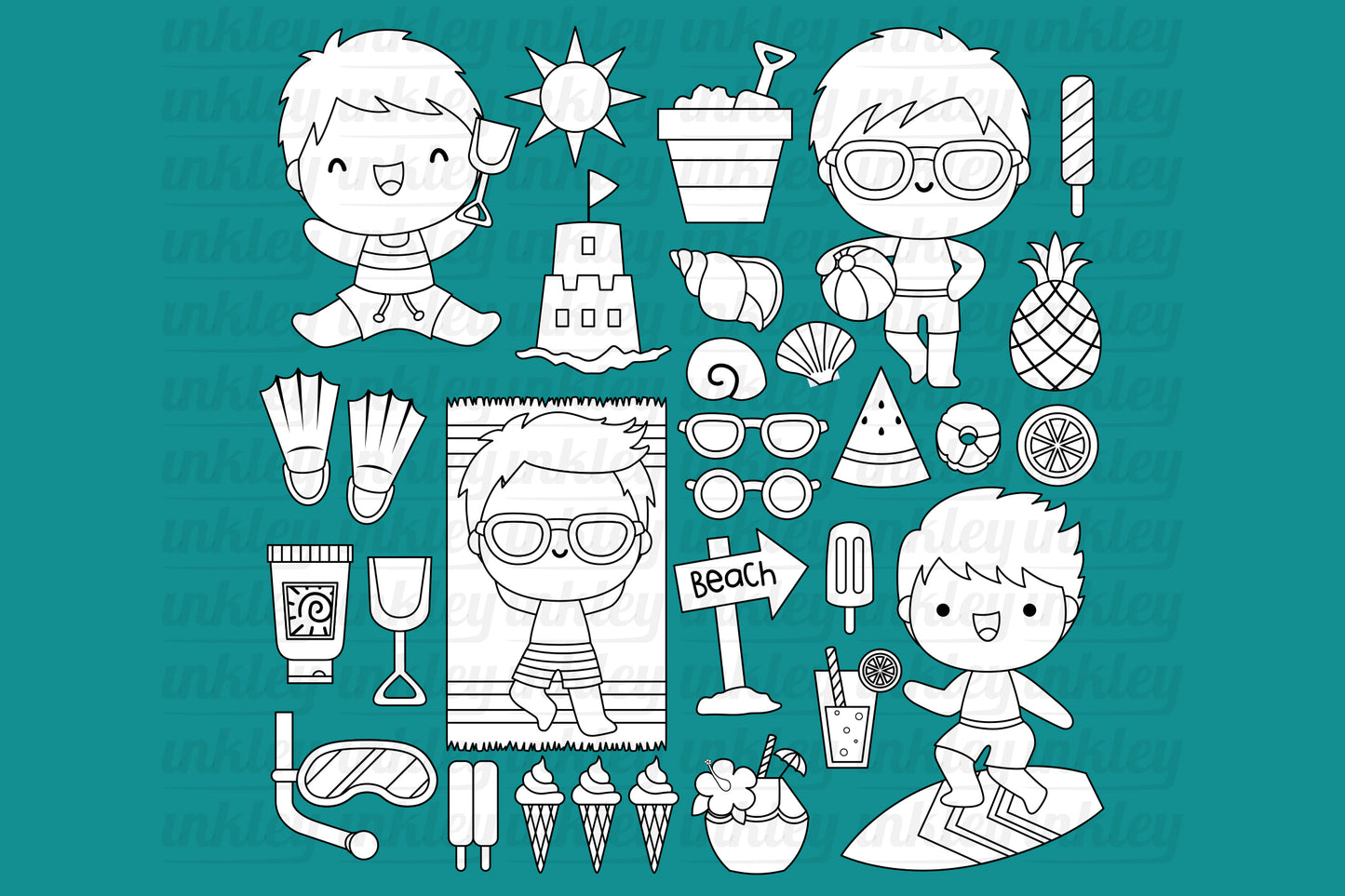 Boy on Beach Clipart - Cute Kids Clip Art