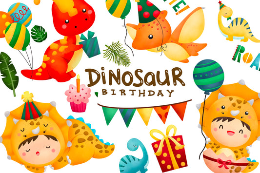 Watercolor Jurassic Animal Birthday Dinosaur Clipart