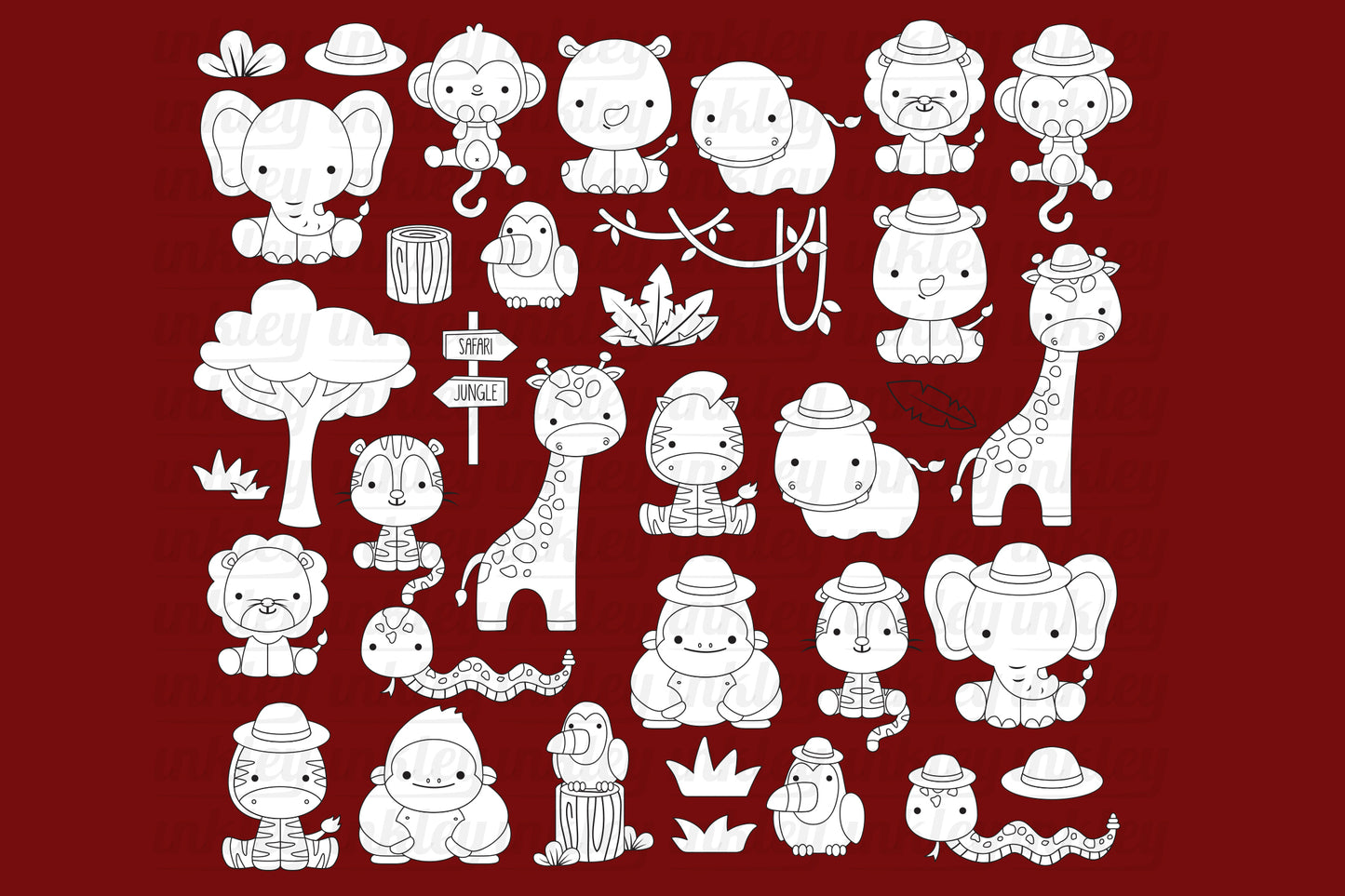 Doodle Safari Jungle Animals Clipart Coloring