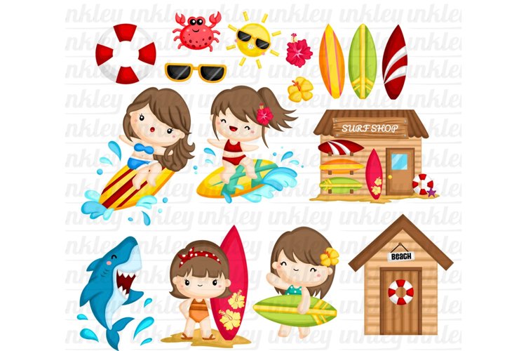 Surfer Girl Clipart - Water Sport Clip Art