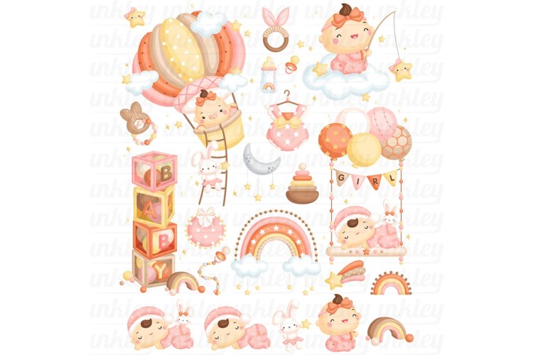 Baby Girl Clipart - Cute Dreamer Baby Girl Clip Art