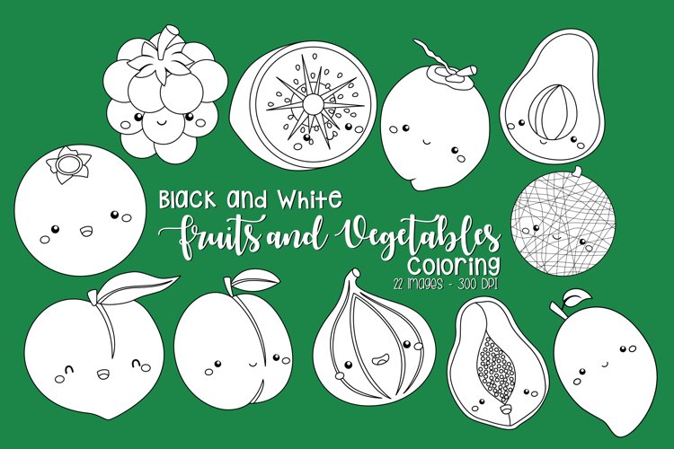 Black and White Coloring Fruits and Vegetables