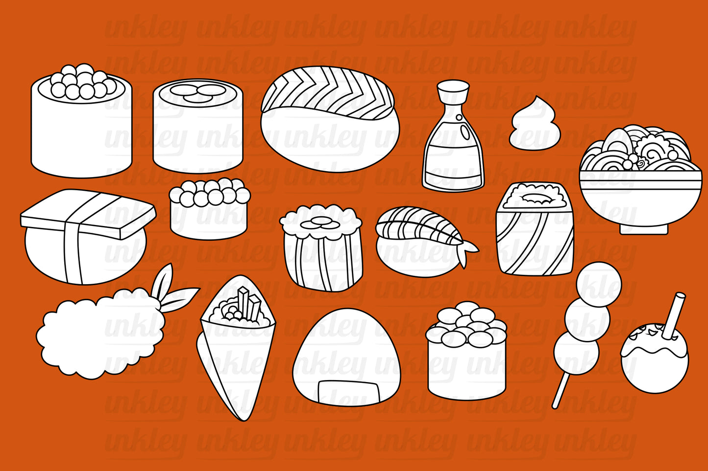 Japan Sushi and Snacks Clipart - Cute Coloring Clip Art