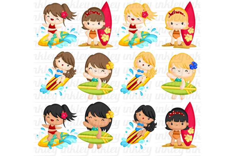Surfer Girl Clipart - Water Sport Clip Art