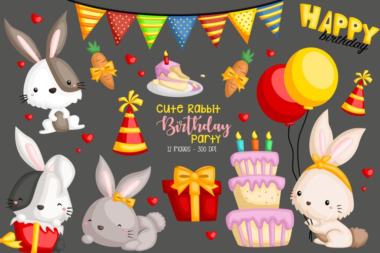 Birthday Rabbit Clipart - Cute Animal Clip Art