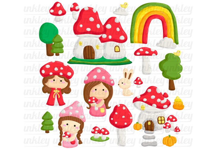 Forest Fairy Doodle Clipart - Cute Fairy Mushroom Clip Art