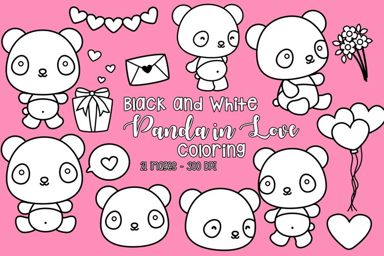 Black and White Coloring Panda in Love