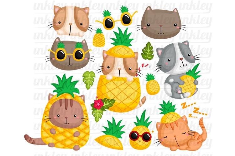 Pineapple and Cat Clipart - Cute Cat Clip Art