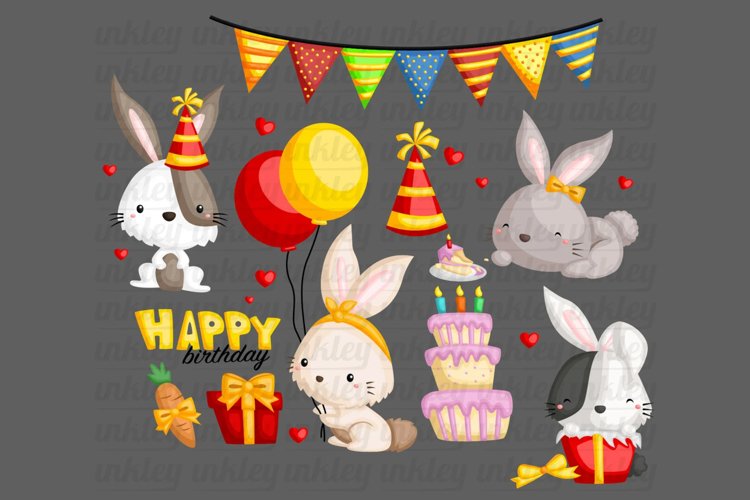 Birthday Rabbit Clipart - Cute Animal Clip Art