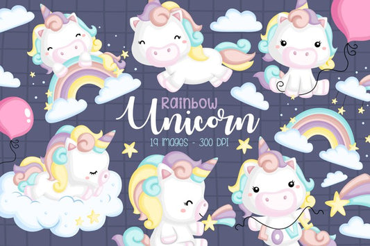 Cute Unicorn Clipart - Rainbow Unicorn Clipart