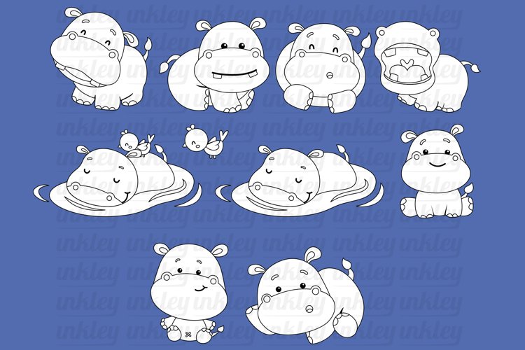 Black and White Coloring Hippos