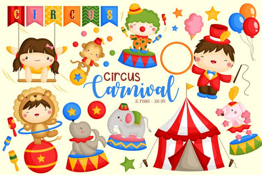 Circus Carnival Clipart - Cute Circus Animal Clip Art