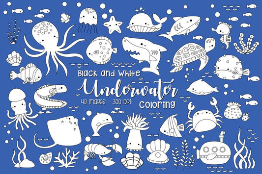 Black and White Coloring Underwater