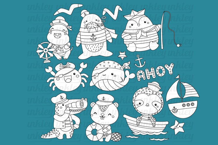 Black and White Coloring Nautical Animals