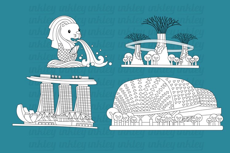 Black and White Coloring Singapore Landmarks