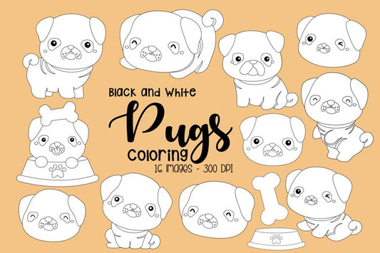 Black and White Coloring Pugs
