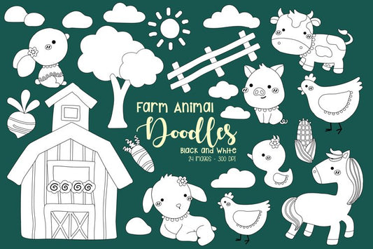 Black and White Coloring Farm Animals