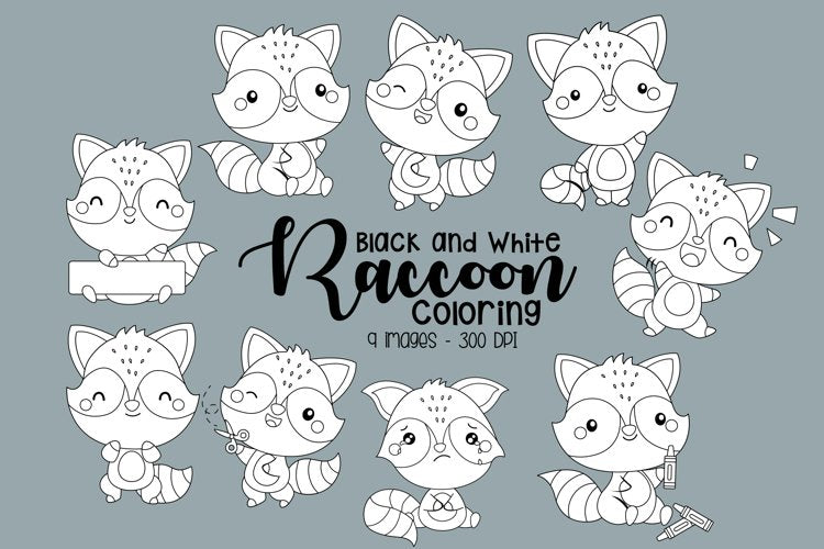 Black and White Coloring Raccoon