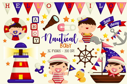 Baby Boy Sailing Clipart - Sealife Clip Art