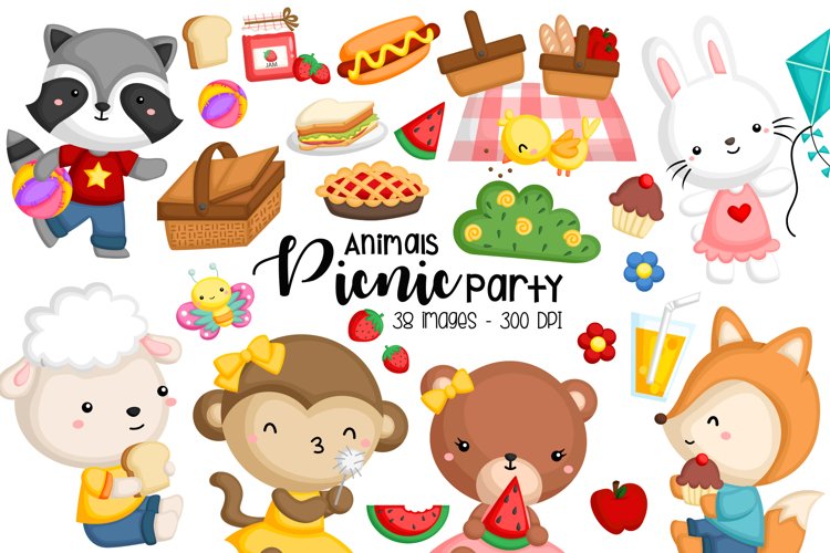 Animal Having Picnic Clipart - Cute Animal Clip Art