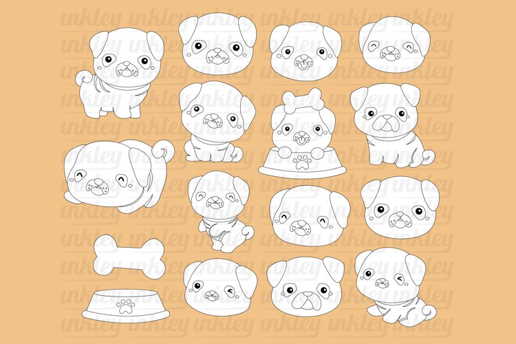 Black and White Coloring Pugs