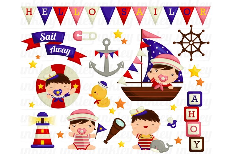 Baby Boy Sailing Clipart - Sealife Clip Art