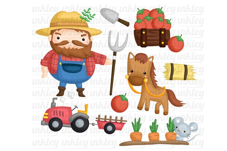 Farmer and Animal Clipart - Cute Vegetable Clipart