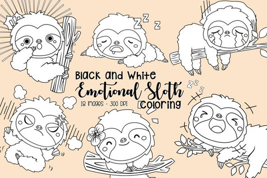 Black and White Coloring Sloth