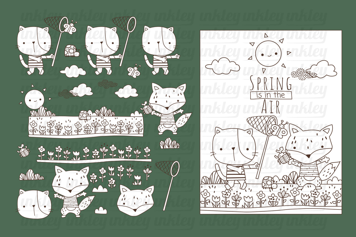 Spring Fun Coloring Digital Art - Cute Clipart