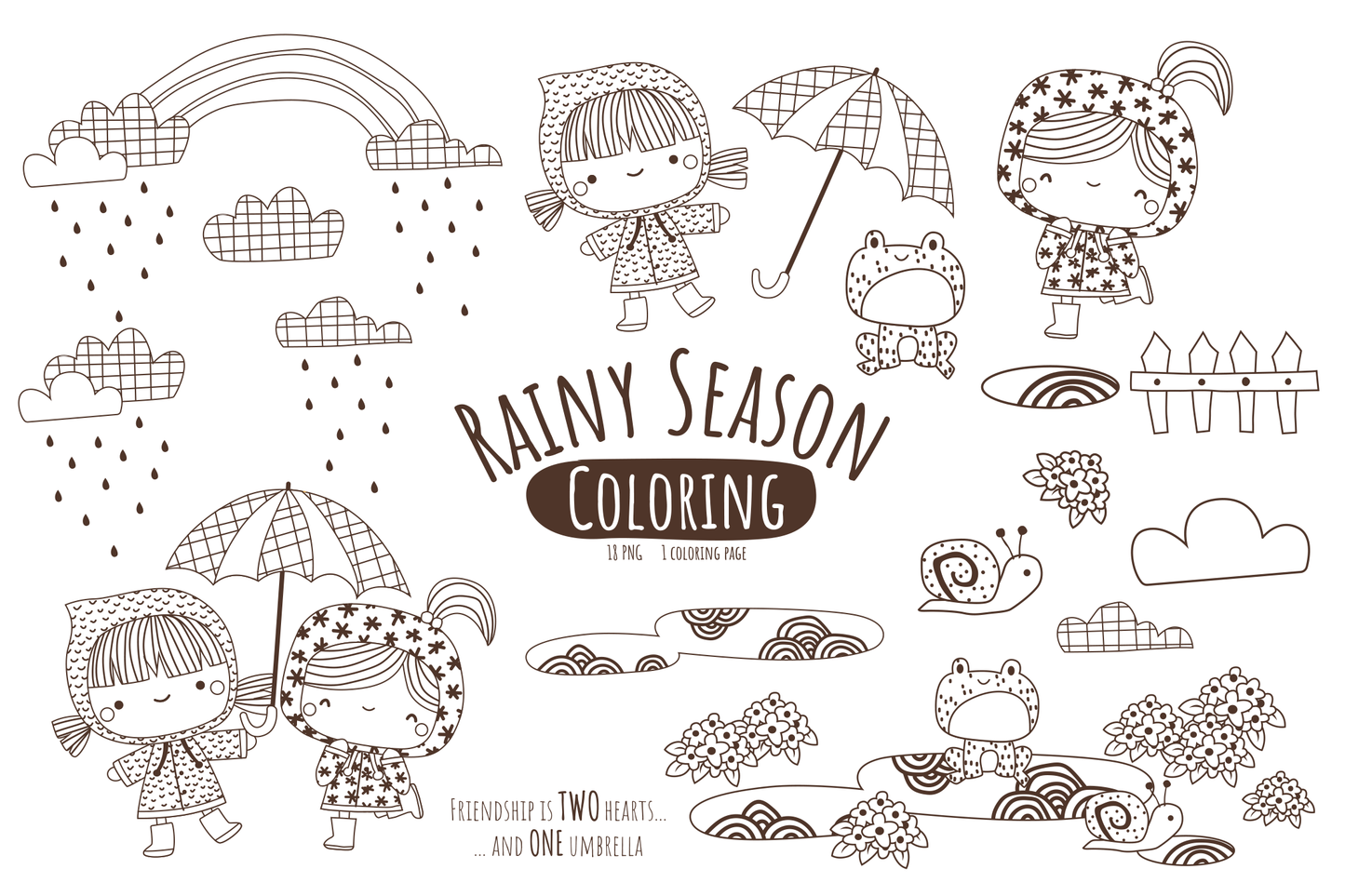Rainy Season Coloring Digital Art - Cute Clipart