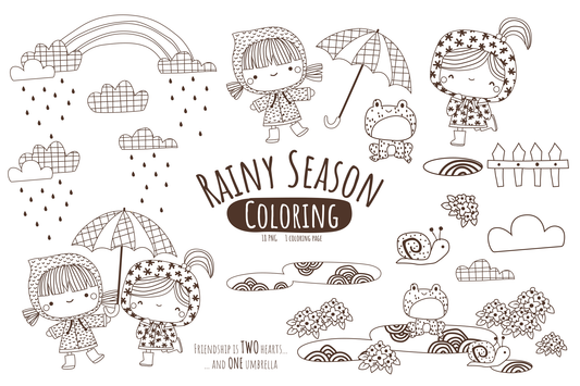 Rainy Season Coloring Digital Art - Cute Clipart