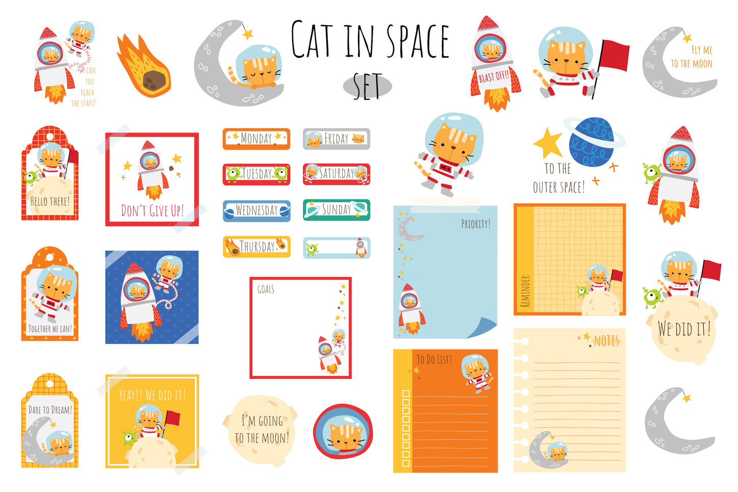 Cat in Space Clipart Design Bundle