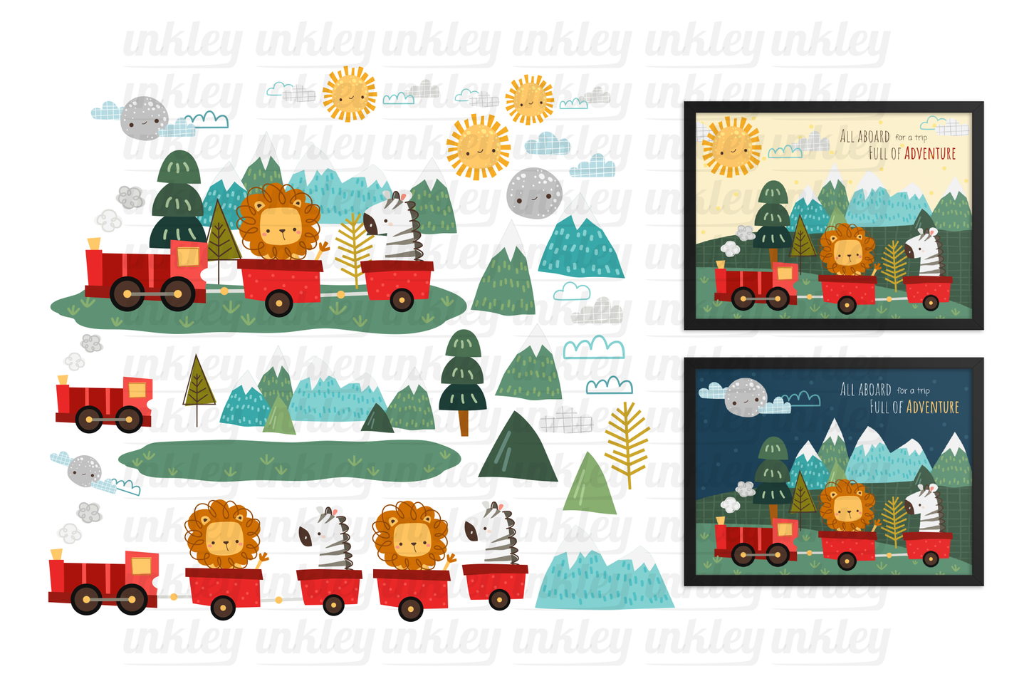 Animal Train Digital Art - Cute Clipart