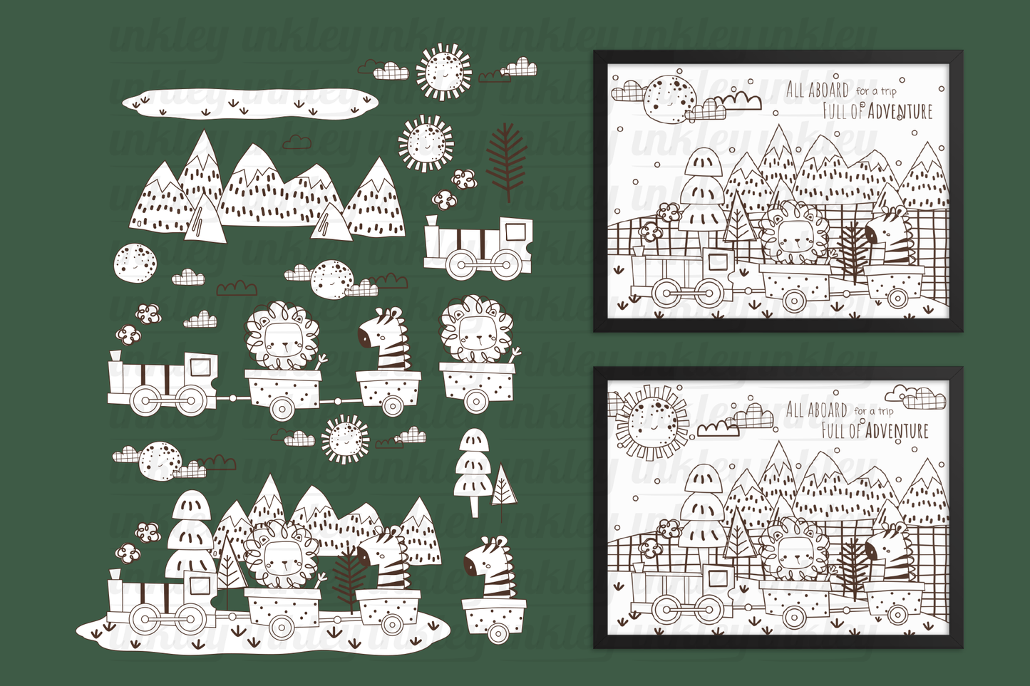 Animal Train Coloring Digital Art - Cute Clipart