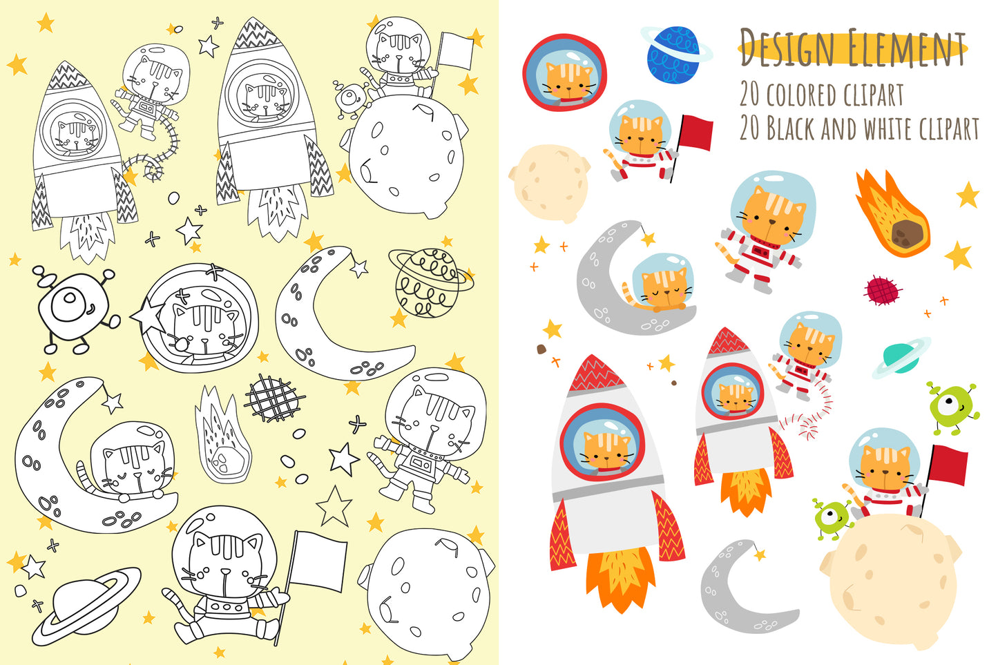 Cat in Space Clipart Design Bundle