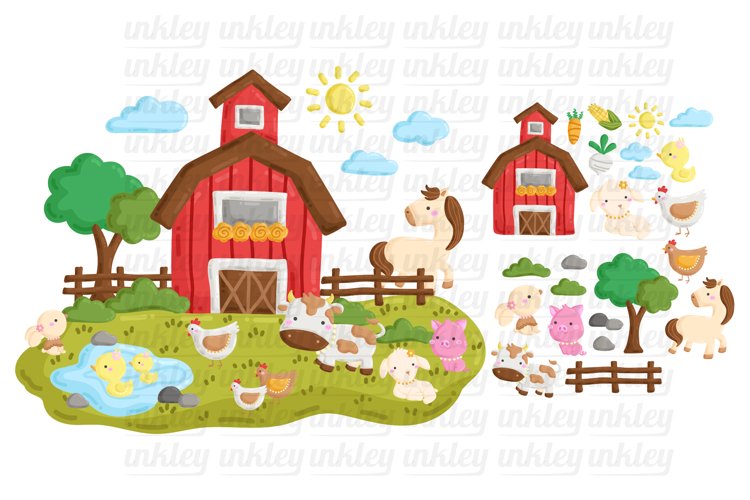 Farm Animal Doodle Clipart - Cute Animal Clipart