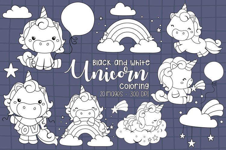 Black and White Coloring Unicorn