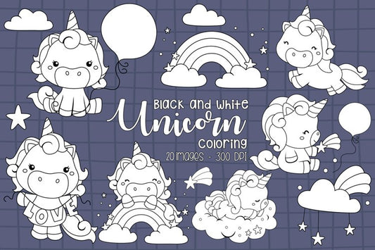 Black and White Coloring Unicorn