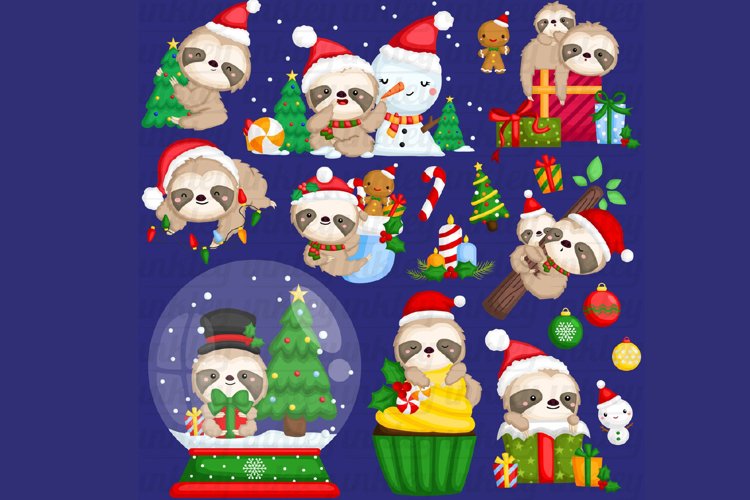 Christmas Sloth Clipart - Christmas Animal Clipart