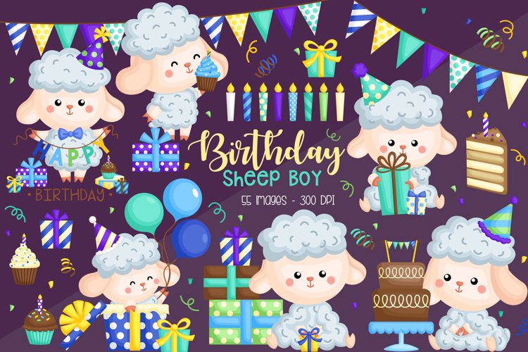 Birthday Sheep Clipart - Cute Animal Clip Art