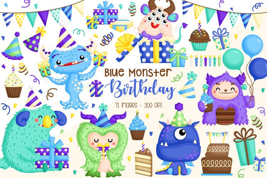 Cute Monster Birthday Clipart - Cute Blue Monster Clip Art