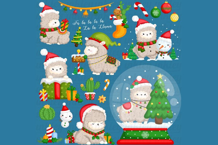 Christmas Llama Clipart - Cute Animal Clipart