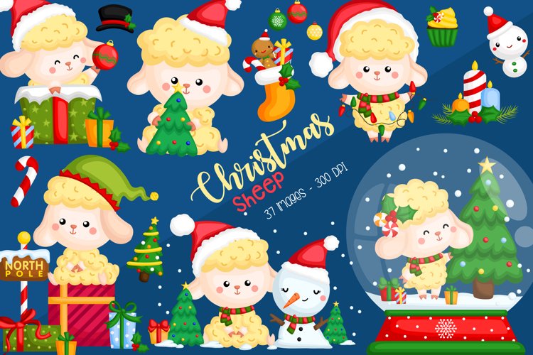 Christmas Sheep Clipart - Cute Animal Clip Art