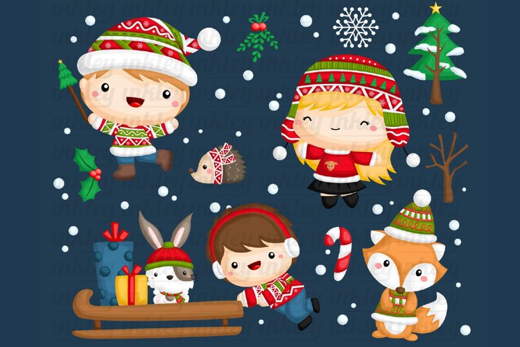 Cute Christmas Clipart - Kids in Winter Clip Art