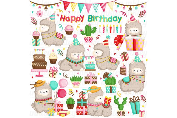 Birthday Llama Clipart - Cute Animal Clipart
