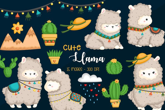 Cute Llama Clipart - Cute Animal Clip Art
